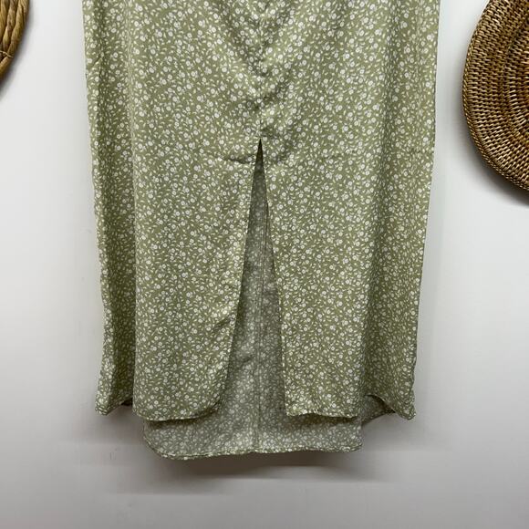 Abercrombie Green White Flower Floral Slit Midi Skirt Large Feminine Cute - Picture 5 of 8